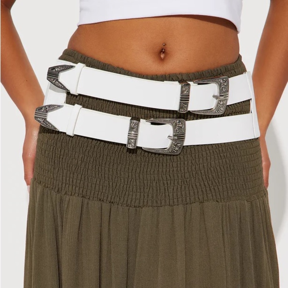 White Vegan Leather Western Statement Belt